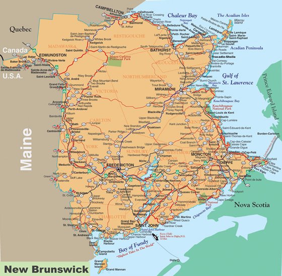 Подробная карта Нью-Брансуика 2