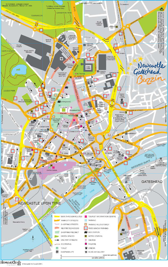 Gedetailleerde plattegrond van Newcastle