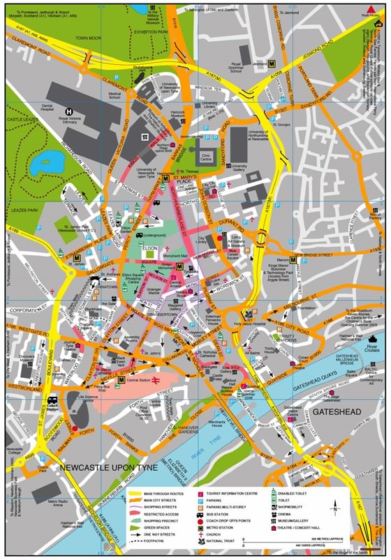 Große Karte von Newcastle upon Tyne 1