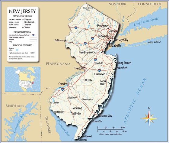 Детальная карта Нью-Джерси 1