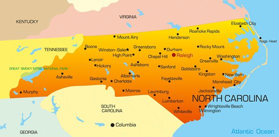 Детальная карта Северной Каролины 1
