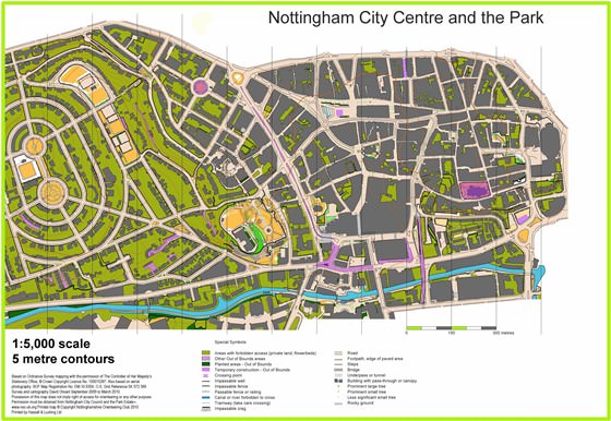 Gedetailleerde plattegrond van Nottingham
