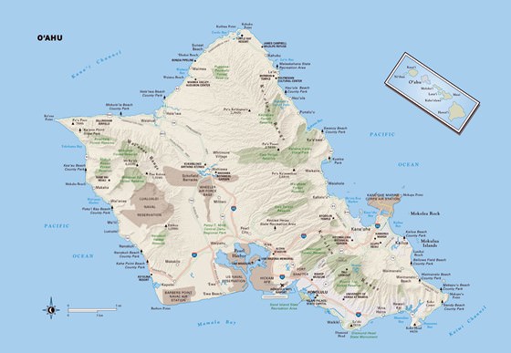 Detailed map of Oahu Island 2