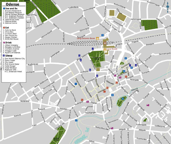 Gedetailleerde plattegrond van Odense