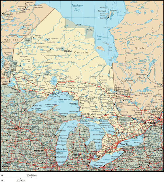 Подробная карта Онтарио 2