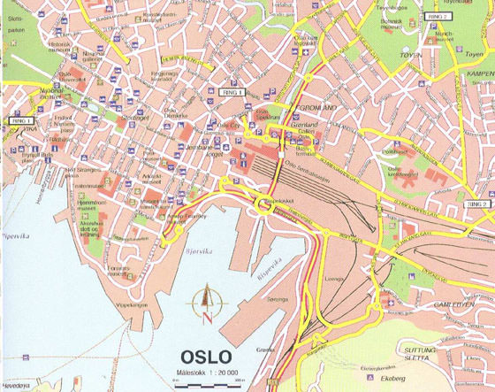 Gedetailleerde plattegrond van Oslo