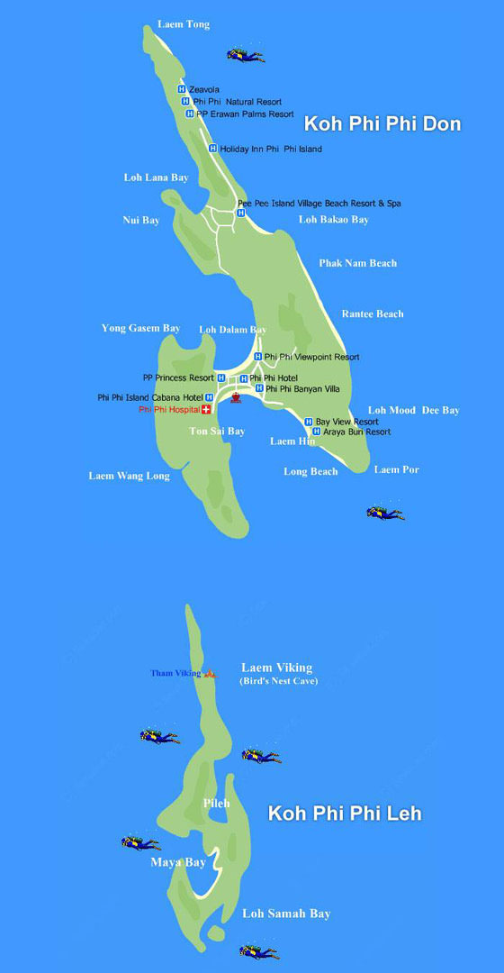 Mapa detallado de Islas Phi Phi 2