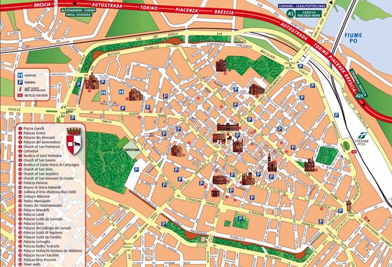 Gedetailleerde plattegrond van Piacenza