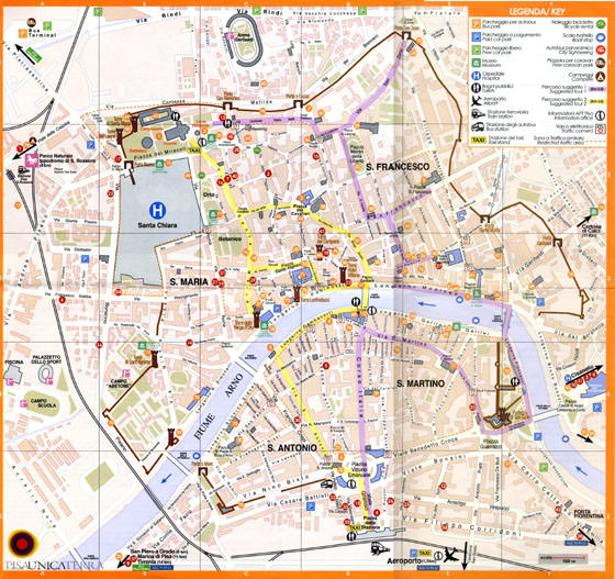 Gedetailleerde plattegrond van Pisa