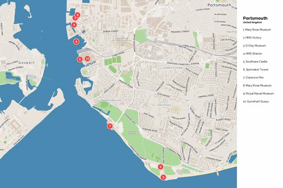 Gedetailleerde plattegrond van Portsmouth
