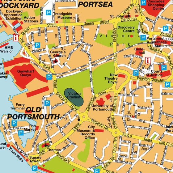 Hoge-resolutie kaart van Portsmouth