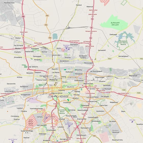Detaillierte Karte von Pretoria 2