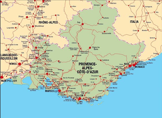 Large map of Provence - Cote d’Azur 1