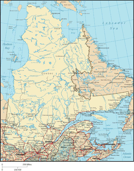 Детальная карта Квебека 1