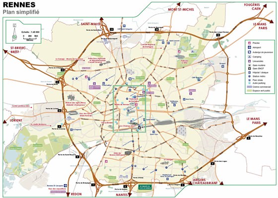 Gedetailleerde plattegrond van Rennes
