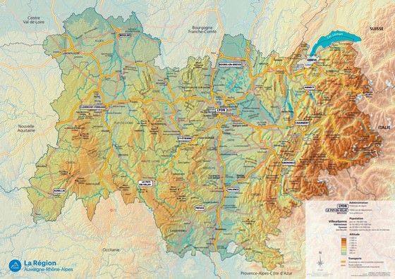 Große Karte von Rhône-Alpes 1