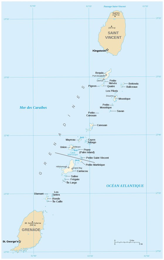 Detaillierte Karte von Grenadines Insel 2