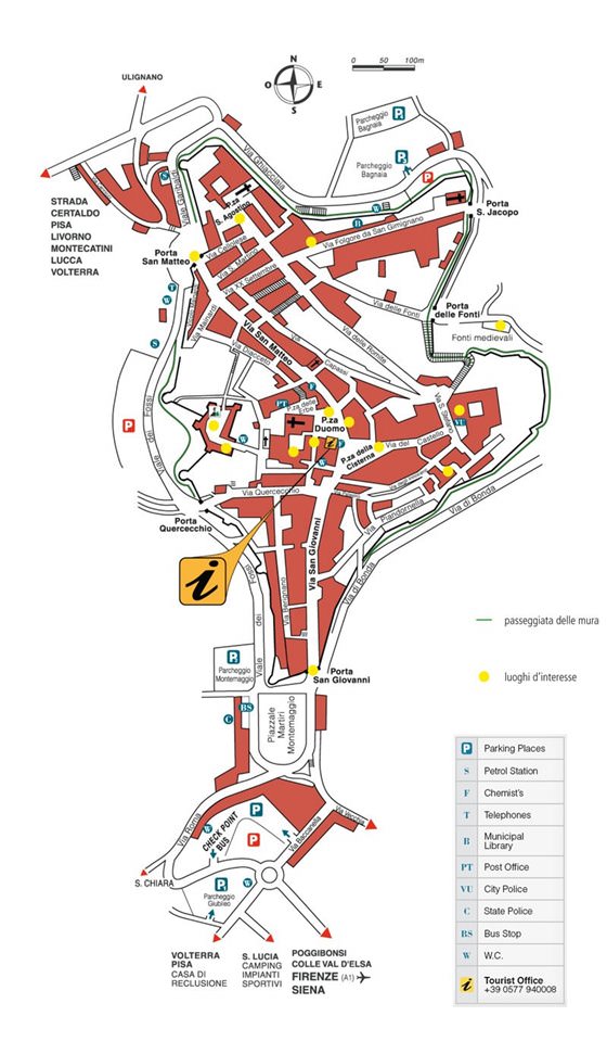 Detailed map of San Gimignano for print or download