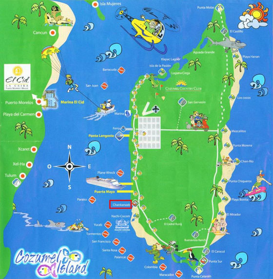 Gedetailleerde plattegrond van Cozumel