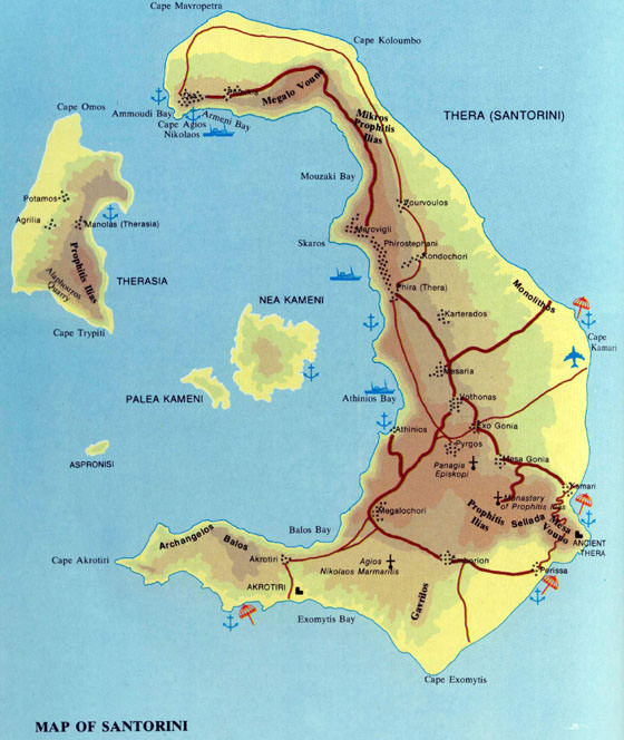 Gedetailleerde plattegrond van Santorini