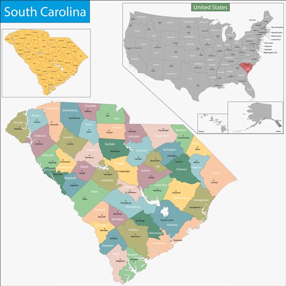 Детальная карта Южной Каролины 1