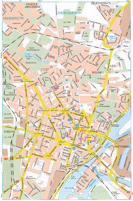 Gedetailleerde plattegrond van Szczecin
