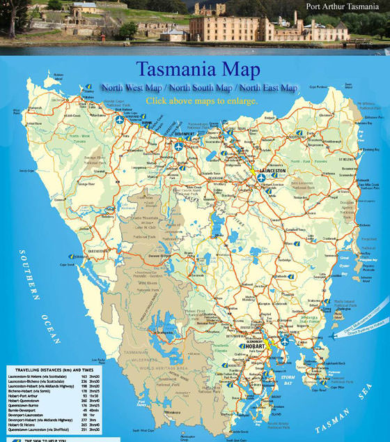 Große Karte von Tasmania 1