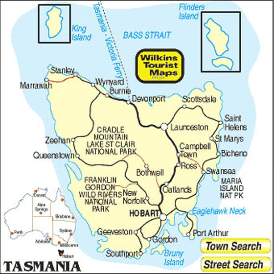 Подробная карта Тасмании 2