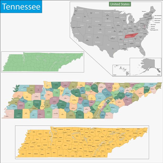 Детальная карта Теннесси 1