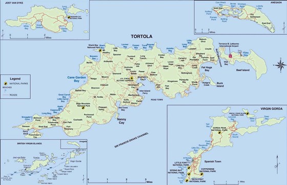 Detaillierte Karte von Tortola Insel 2
