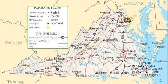 Детальная карта Вирджинии 1