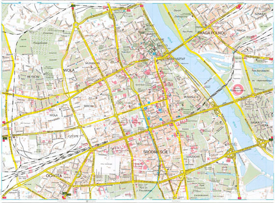 Hoge-resolutie kaart van Warschau