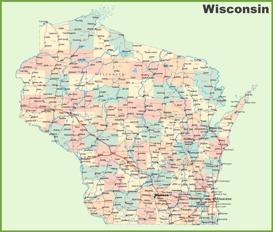 Подробная карта Висконсина 2