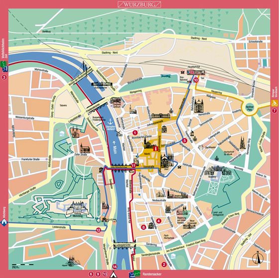 Gedetailleerde plattegrond van Wurzburg