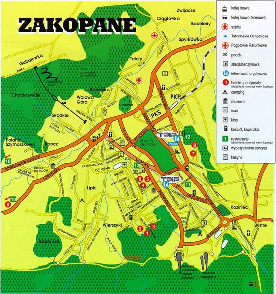 Detaillierte Karte von Zakopane 2