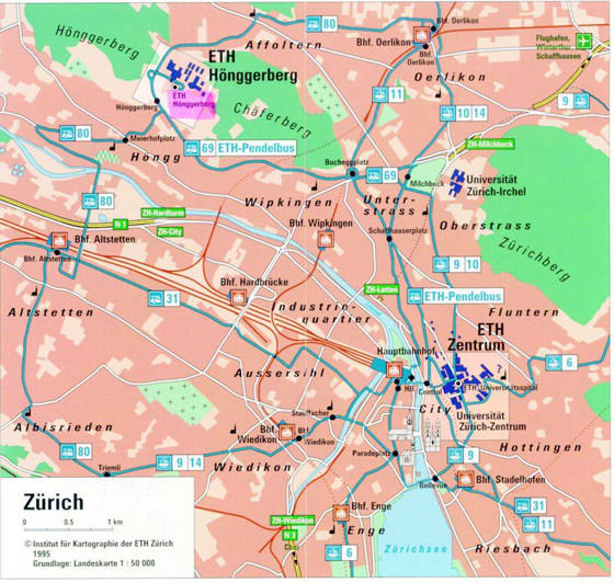 Gedetailleerde plattegrond van Zurich