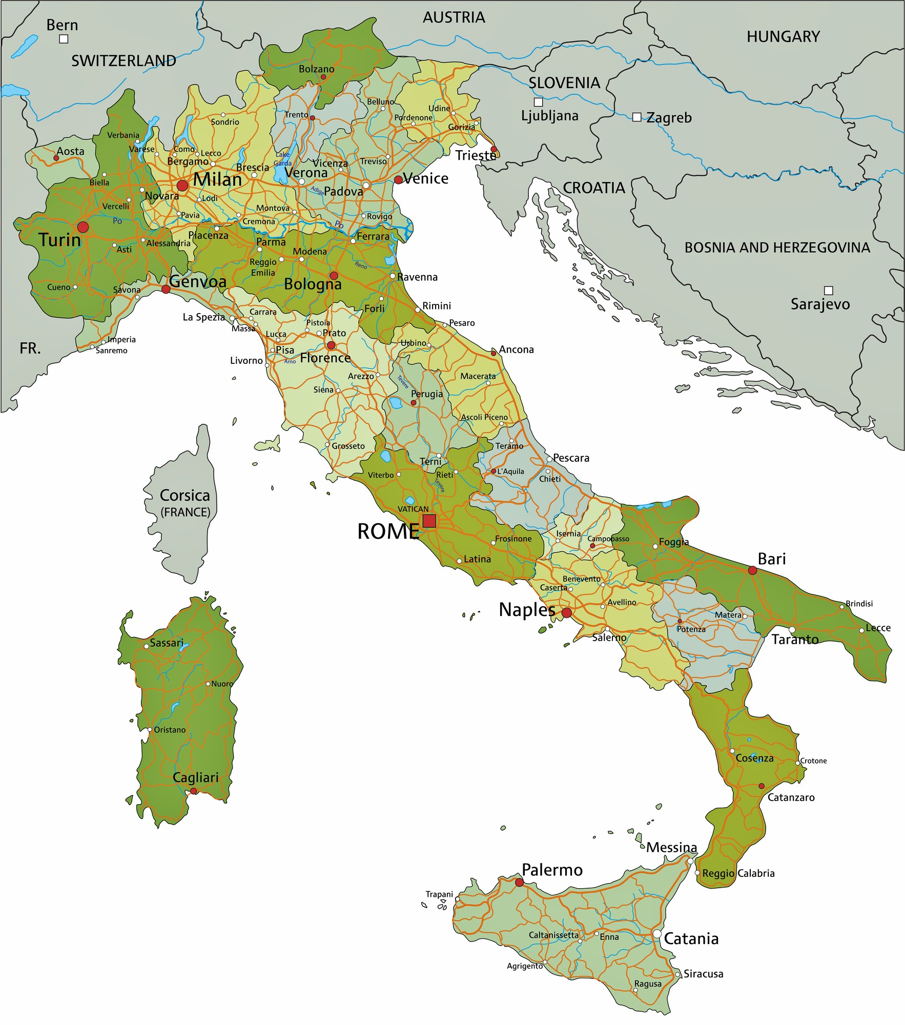 Italie landkaart | Afdrukbare plattegronden van Italie - OrangeSmile.com