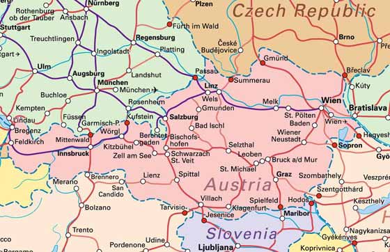 Крупномасштабная карта Австрии для распечатывания или скачки
