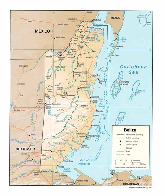 Detaillierte Karte von Belize