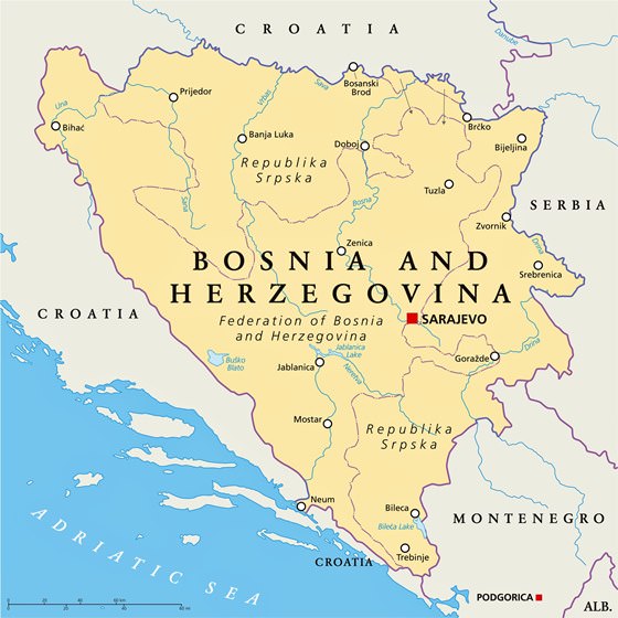 Large map of Bosnia & Herzegovina