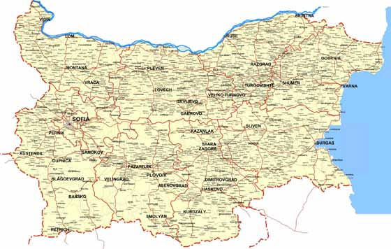 Detaillierte Karte von Bulgarien