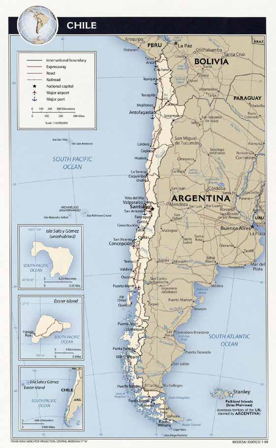 Detailed map of Chile