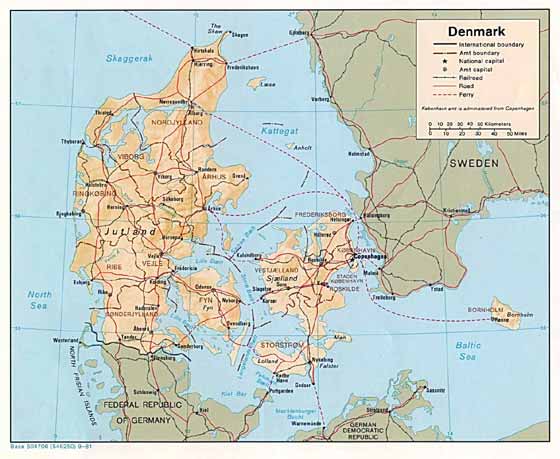 Крупномасштабная карта Дании для распечатывания или скачки