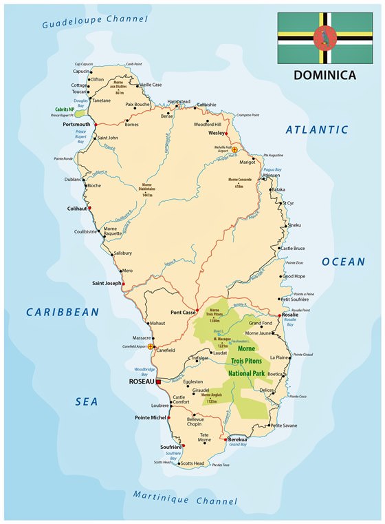 Detaillierte Karte von Dominica