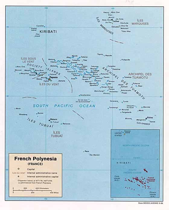 Mapa detallado de Polinesia Francés