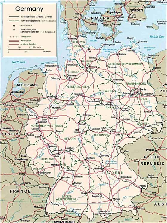 Крупномасштабная карта Германии для распечатывания или скачки