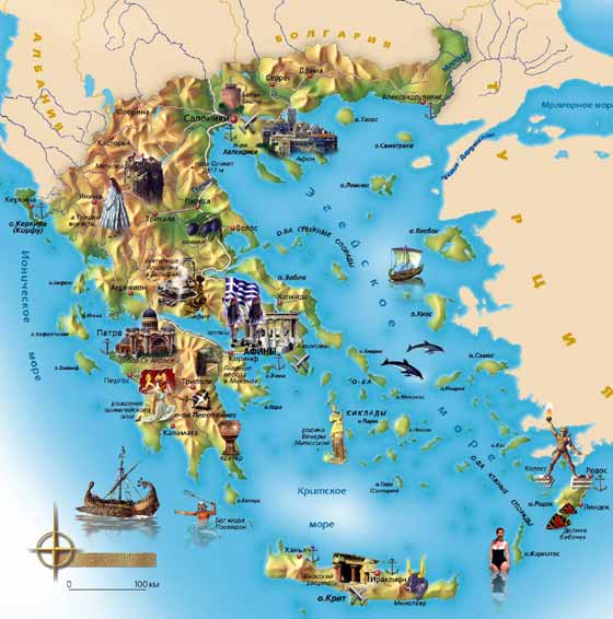 Крупномасштабная карта Греции для распечатывания или скачки