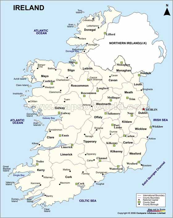 Большая карта Ирландии для распечатывания или скачки