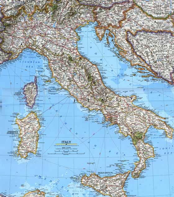 Крупномасштабная карта Италии для распечатывания или скачки