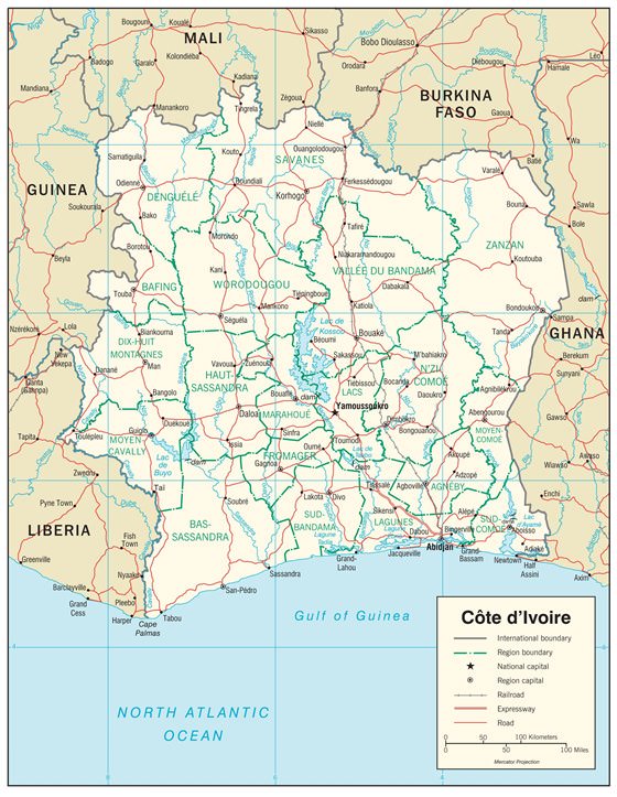 Large map of Ivory Coast